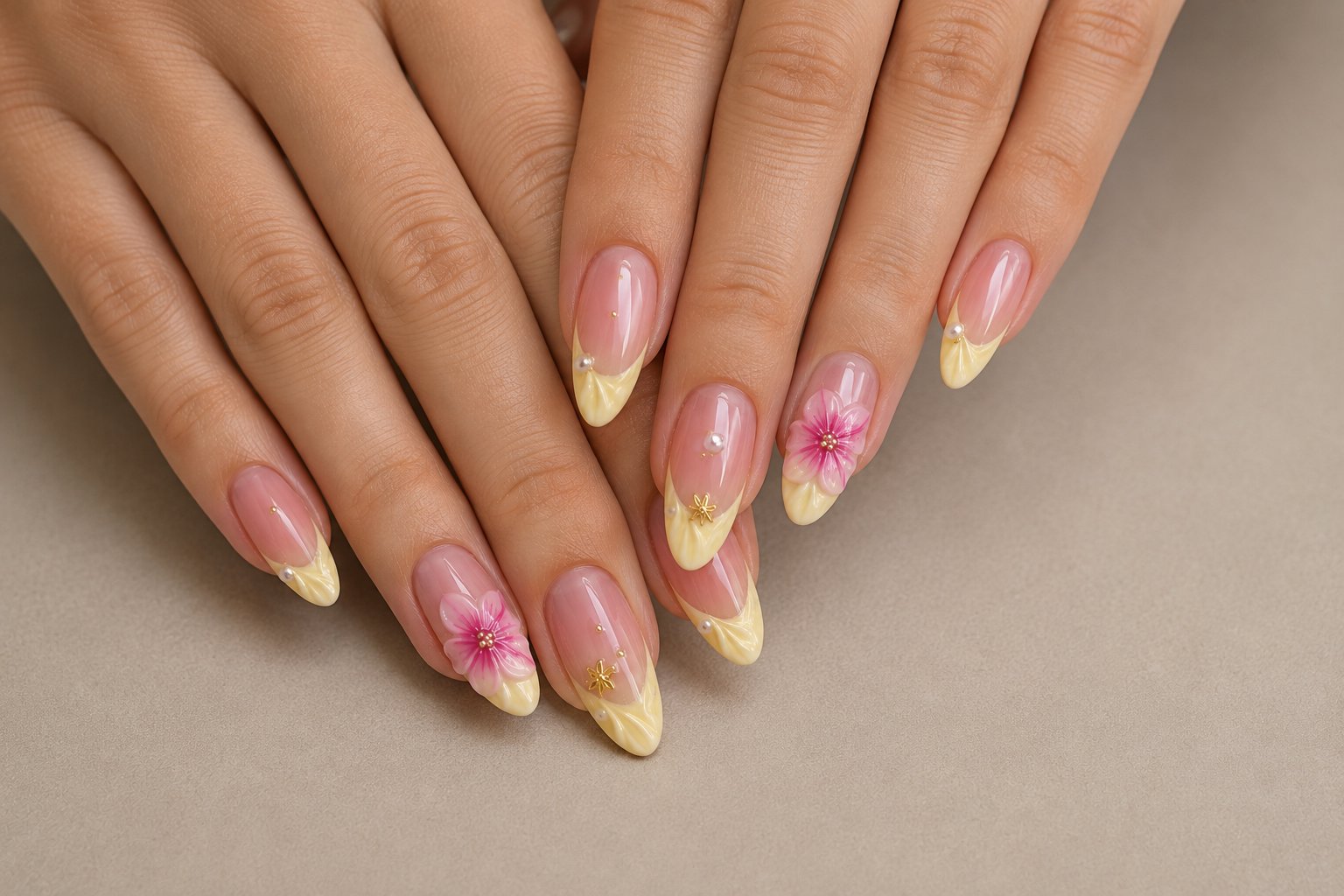 Nail art fleurs et perles