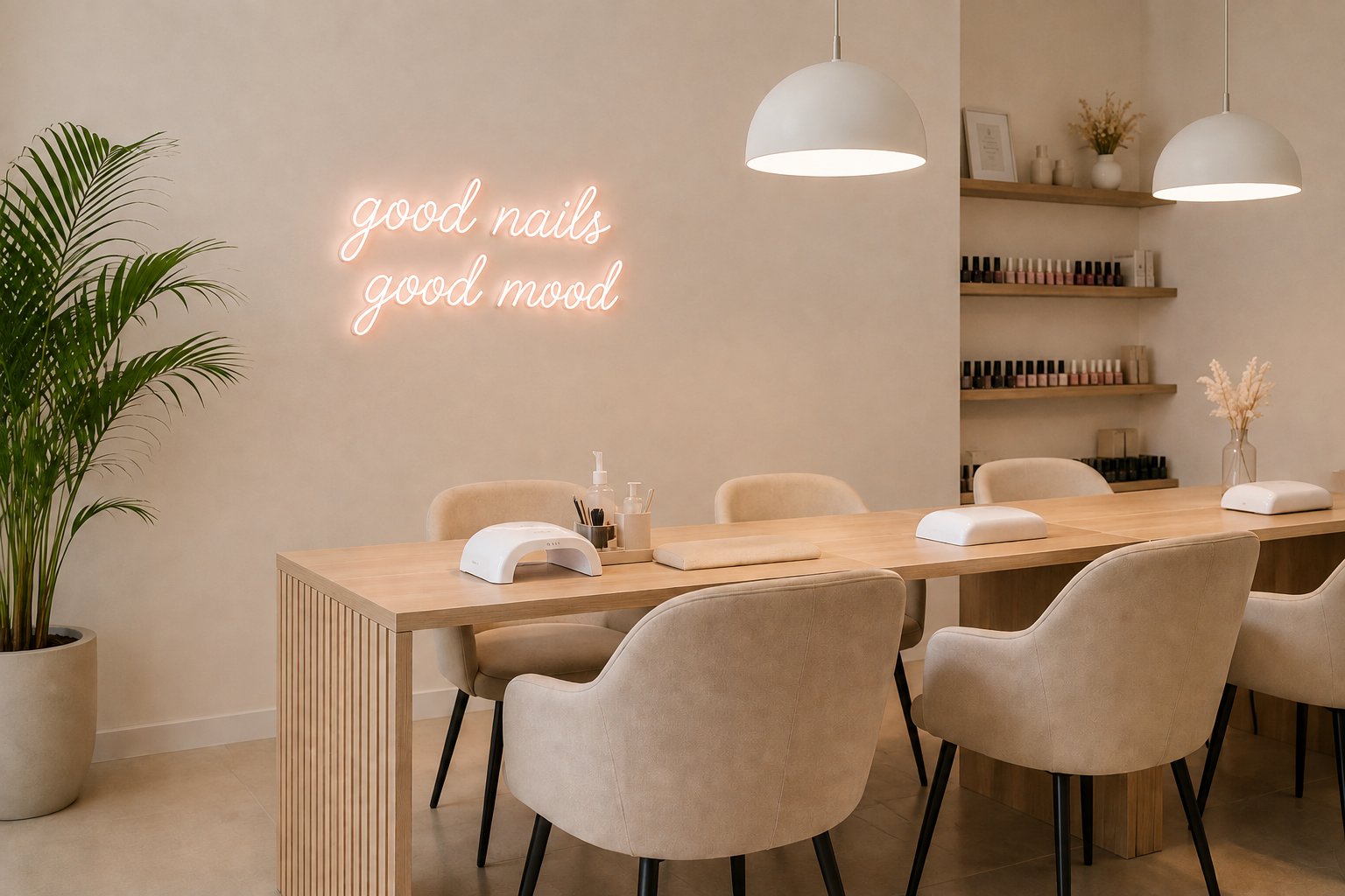 Le studio Nuance — table claire, néon good nails good mood